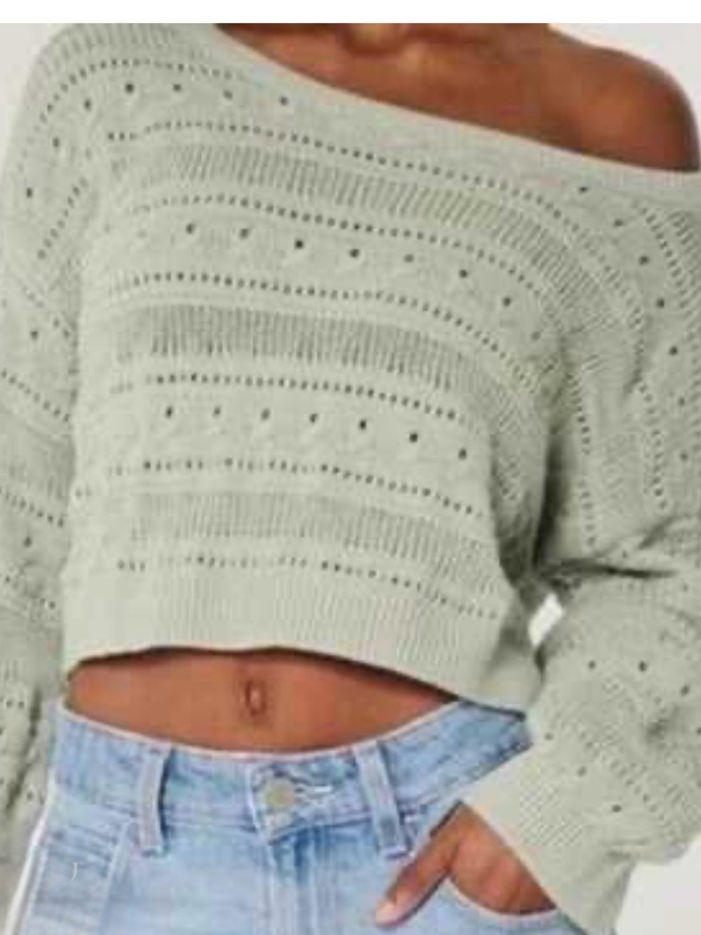 Hollister green open knit crop sweater New M